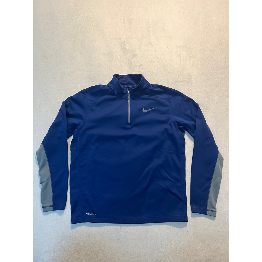 Nike Therma-FIT Mens Quarter Zip Pullover Blue Grey Fleece Lined Large
